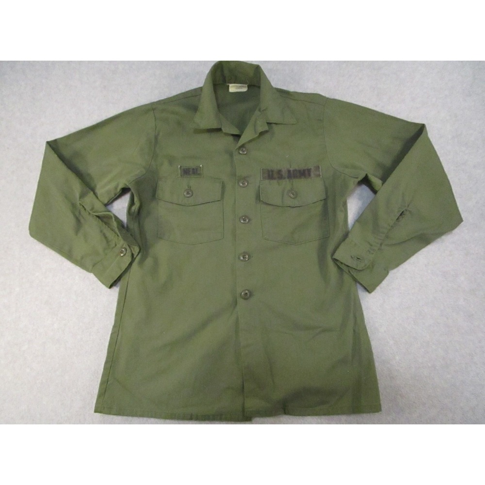 VTG US Army Shirt Mens 15.5 x 33 OG-507 Utility Vietnam Press Military Field 70s